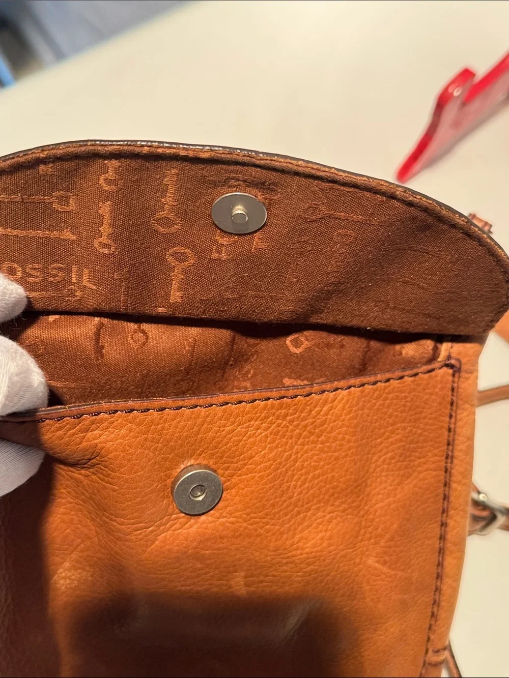 Fossil Cognac Brown Leather Messenger Crossbody
